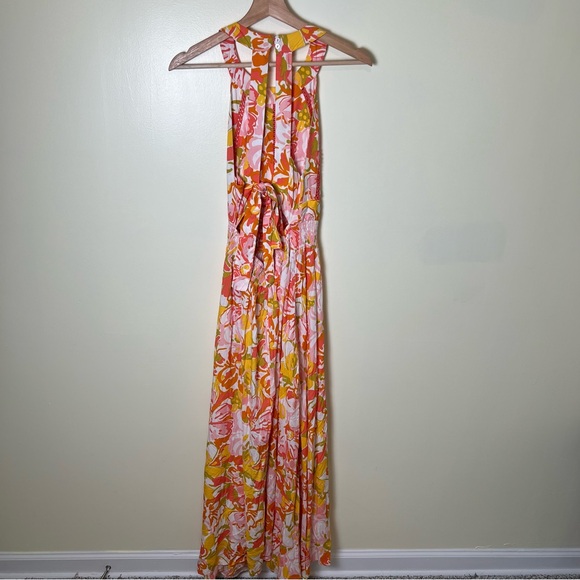 Abel The Label Anthropologie Smocked Waist Floral Halter Maxi Dress Orange Large - Picture 8 of 10